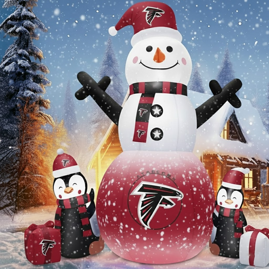 ATL X NFL Inflatable Snowman Decoration with Penguin Companions NAK NHT