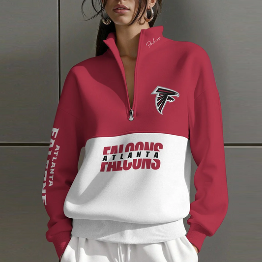 ATL X NFL Women Plain Color Zip Up Long Sleeve Sweatshirt NAK NHT