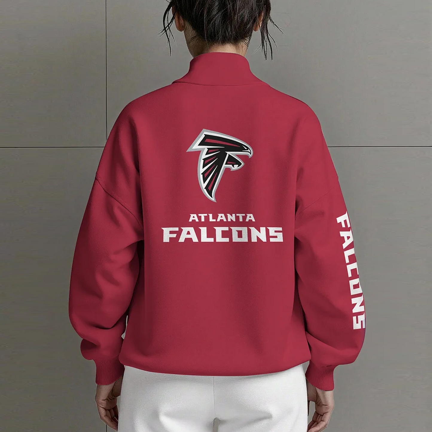 ATL X NFL Women Plain Color Zip Up Long Sleeve Sweatshirt NAK NHT