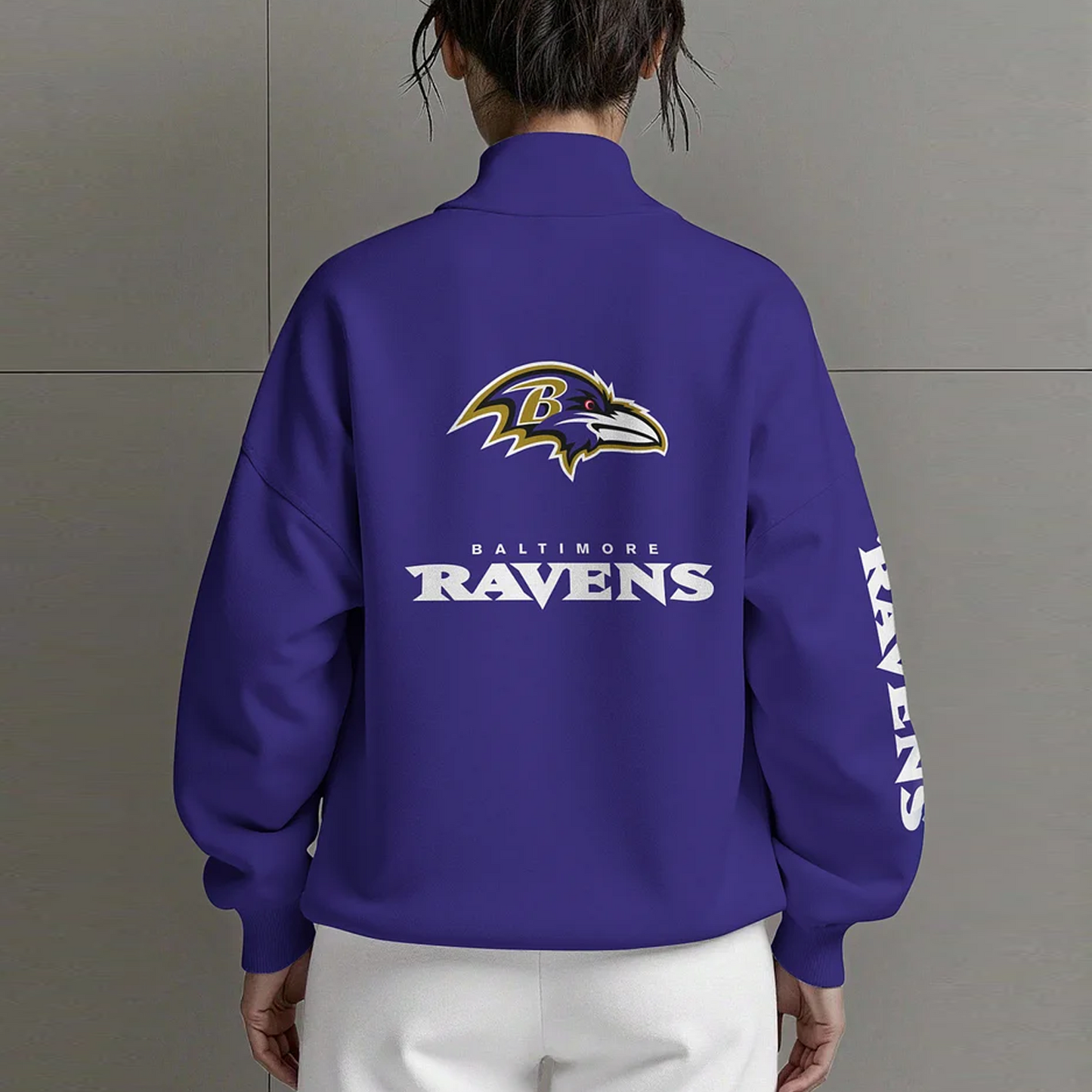 BAL X NFL Women Plain Color Zip Up Long Sleeve Sweatshirt NAK NHT