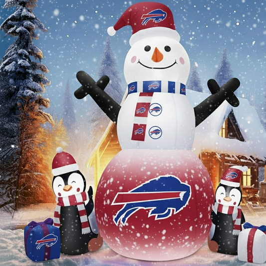 BUF X NFL Inflatable Snowman Decoration with Penguin Companions NAK NHT