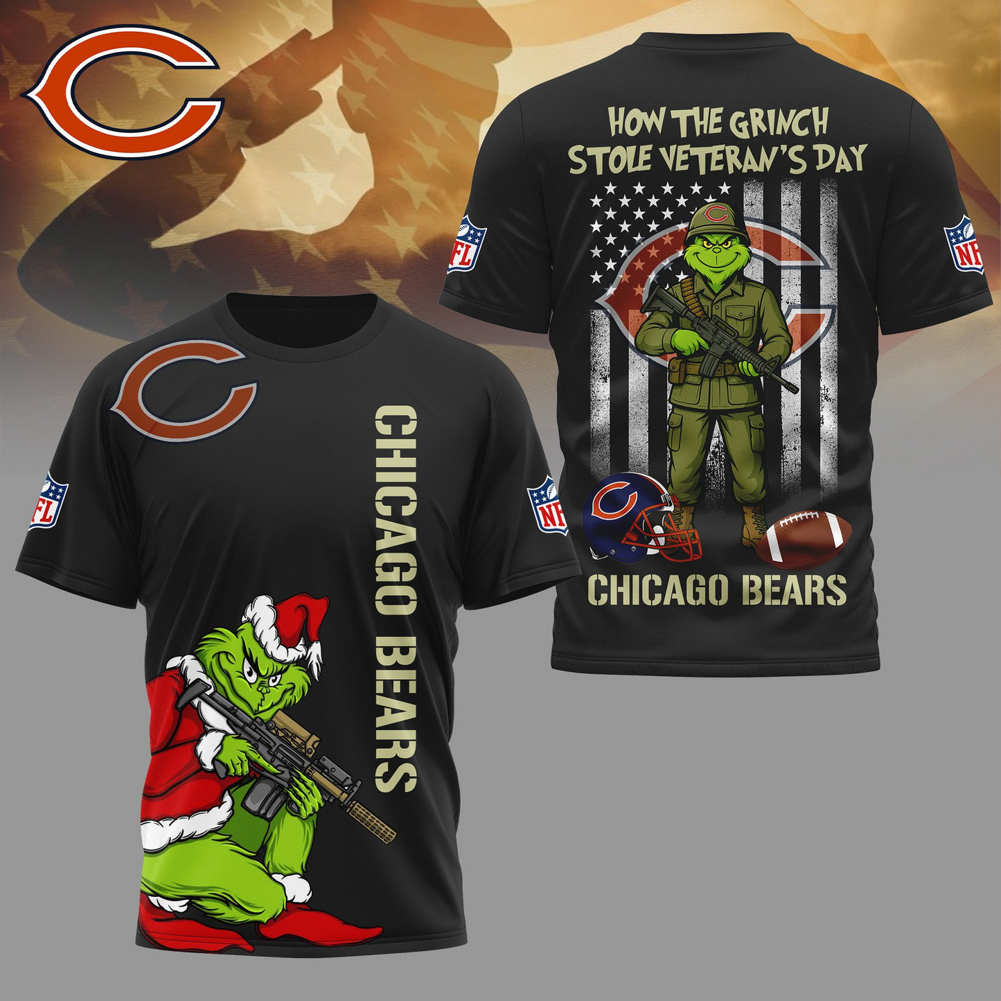 CHI Premium NFL The Grinch Salute Veterans DDT CTND