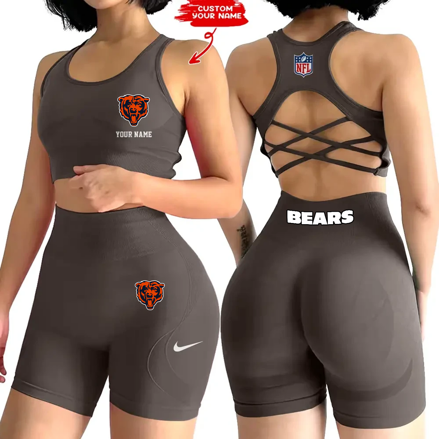 CHI x NFL 2-PCS Women's Seamless Yoga Set Sexy Sport Bra High Waist Sports Shorts DATND TANTD