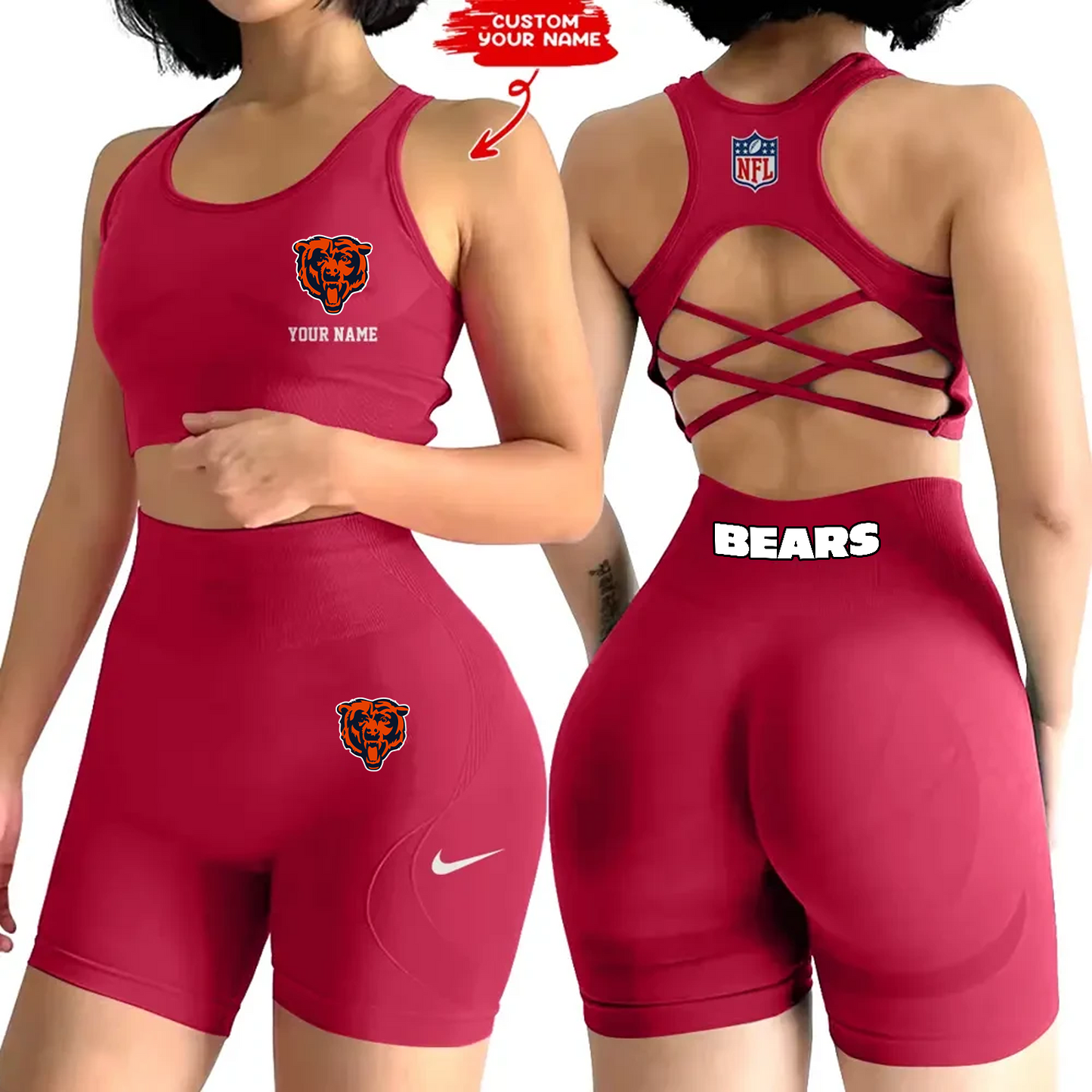 CHI x NFL 2-PCS Women's Seamless Yoga Set Sexy Sport Bra High Waist Sports Shorts DATND TANTD