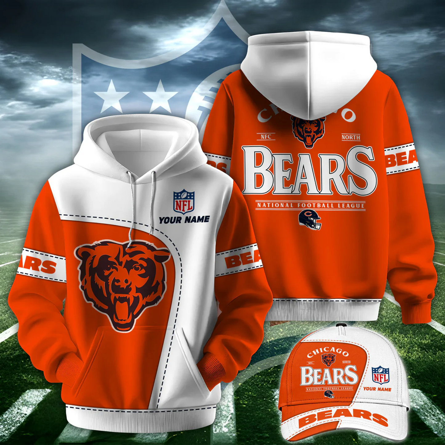 CHI X NFL Classic Logo Limited Edition Hoodie And Cap NAK NHT