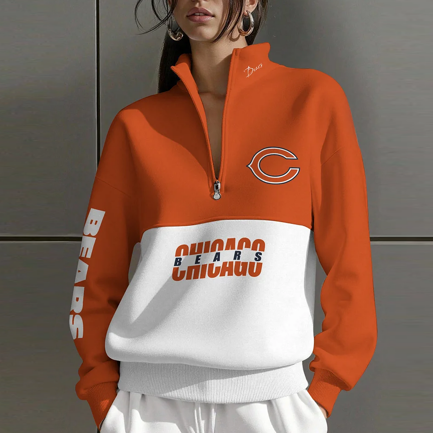 CHI X NFL Women Plain Color Zip Up Long Sleeve Sweatshirt NAK NHT