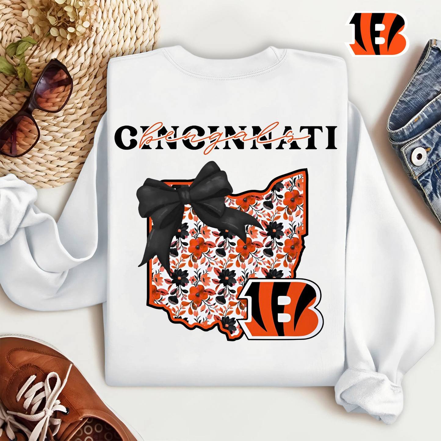 CIN Premium NFL Cozy State Bow Sweatshirt DDT NTL