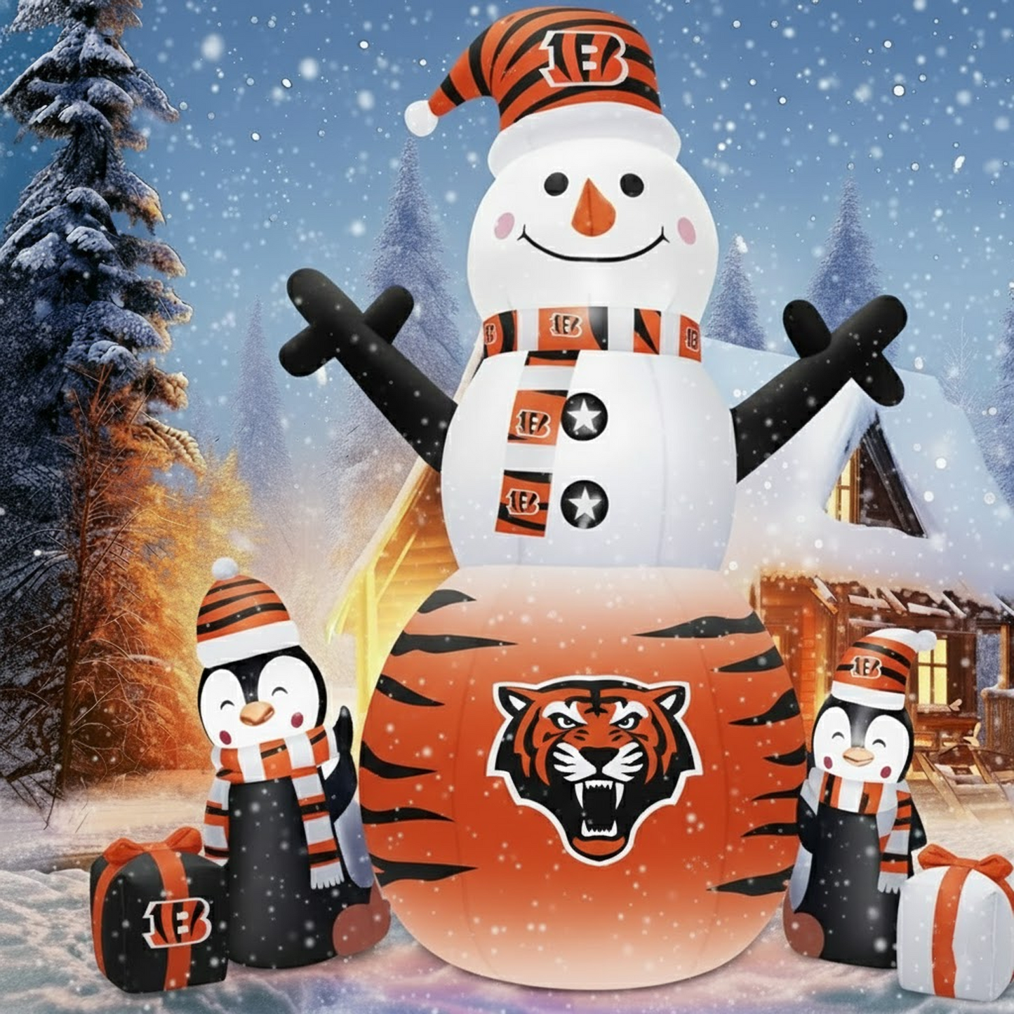 CIN X NFL Inflatable Snowman Decoration with Penguin Companions NAK NHT