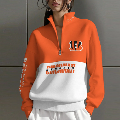CIN X NFL Women Plain Color Zip Up Long Sleeve Sweatshirt NAK NHT
