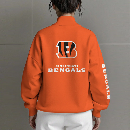 CIN X NFL Women Plain Color Zip Up Long Sleeve Sweatshirt NAK NHT