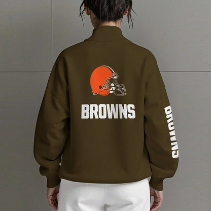 CLE X NFL Women Plain Color Zip Up Long Sleeve Sweatshirt NAK NHT