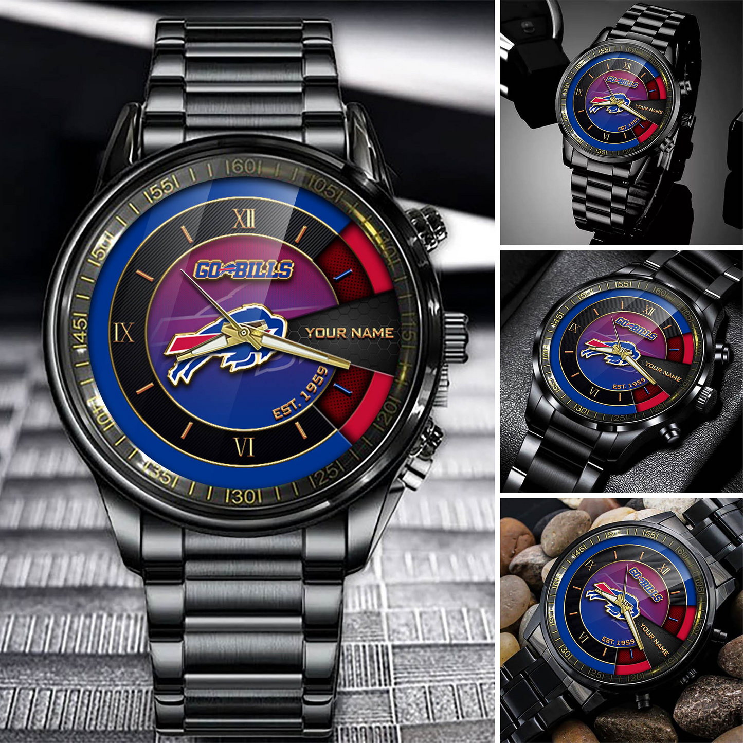 Customize Your Name BB x NFL Black Fashion Watch Fan Gifts DDT CTND