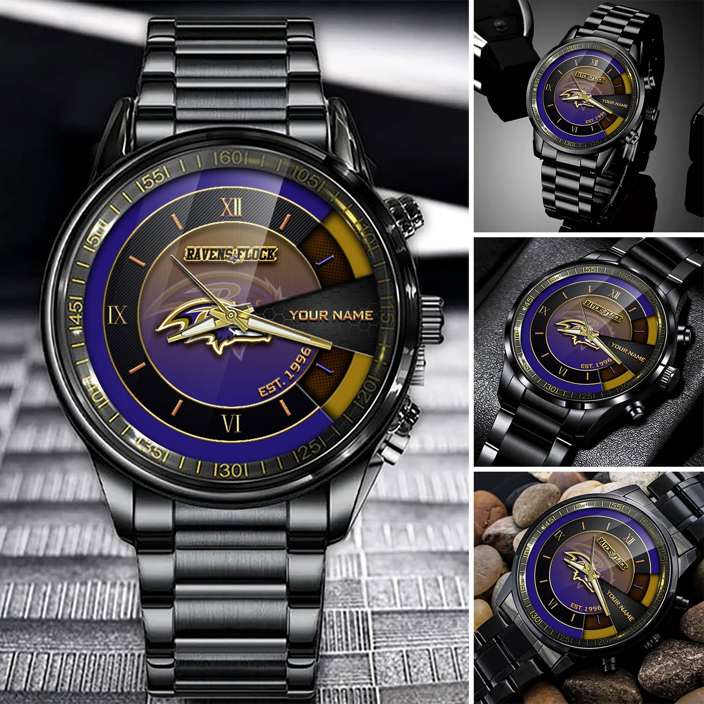 Customize Your Name BR x NFL Black Fashion Watch Fan Gifts DDT CTND