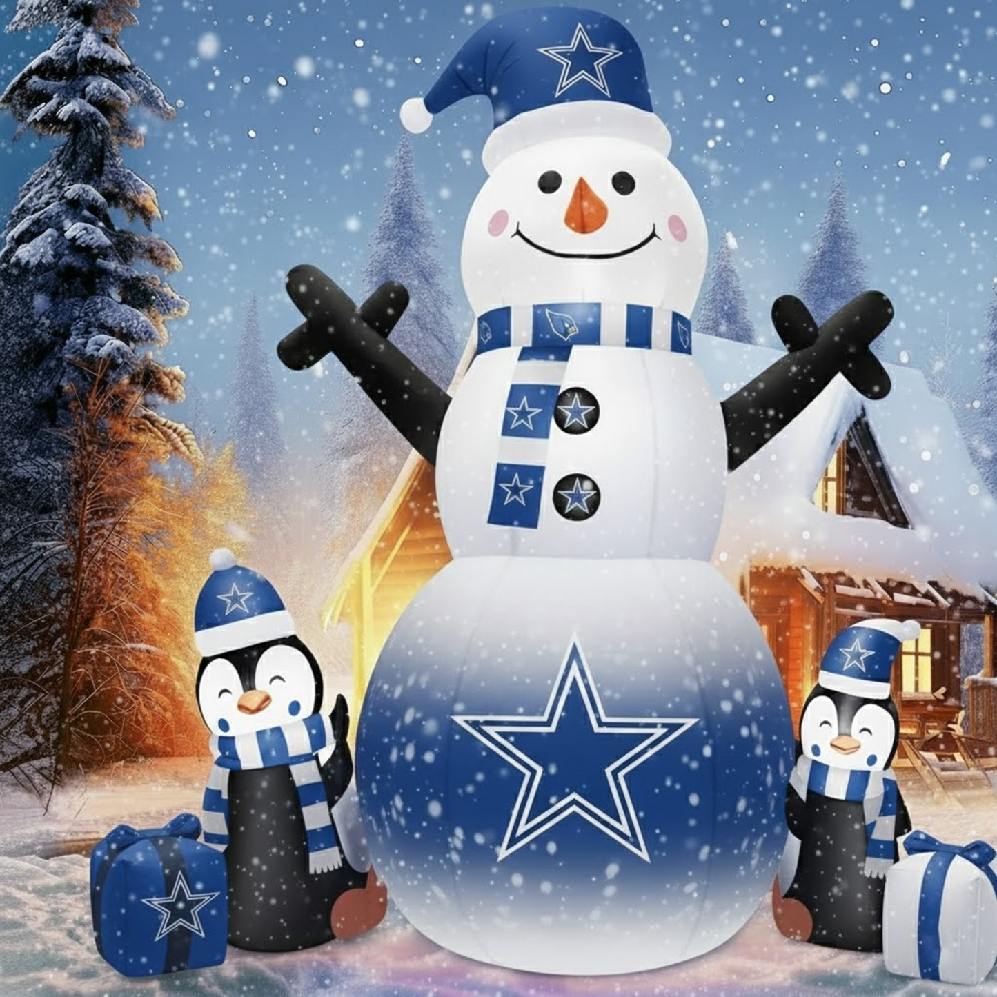 DAL X NFL Inflatable Snowman Decoration with Penguin Companions NAK NHT