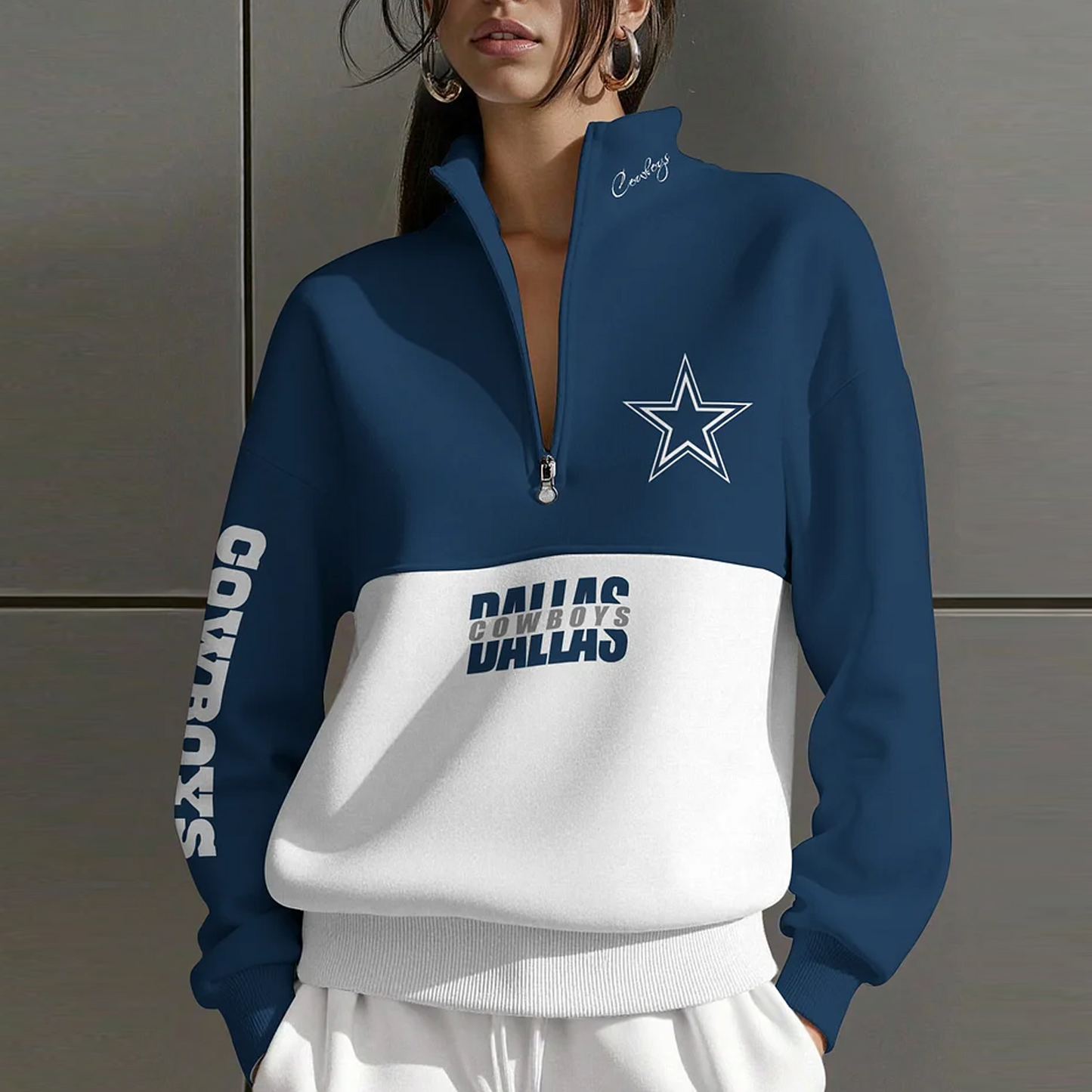 DAL X NFL Women Plain Color Zip Up Long Sleeve Sweatshirt NAK NHT