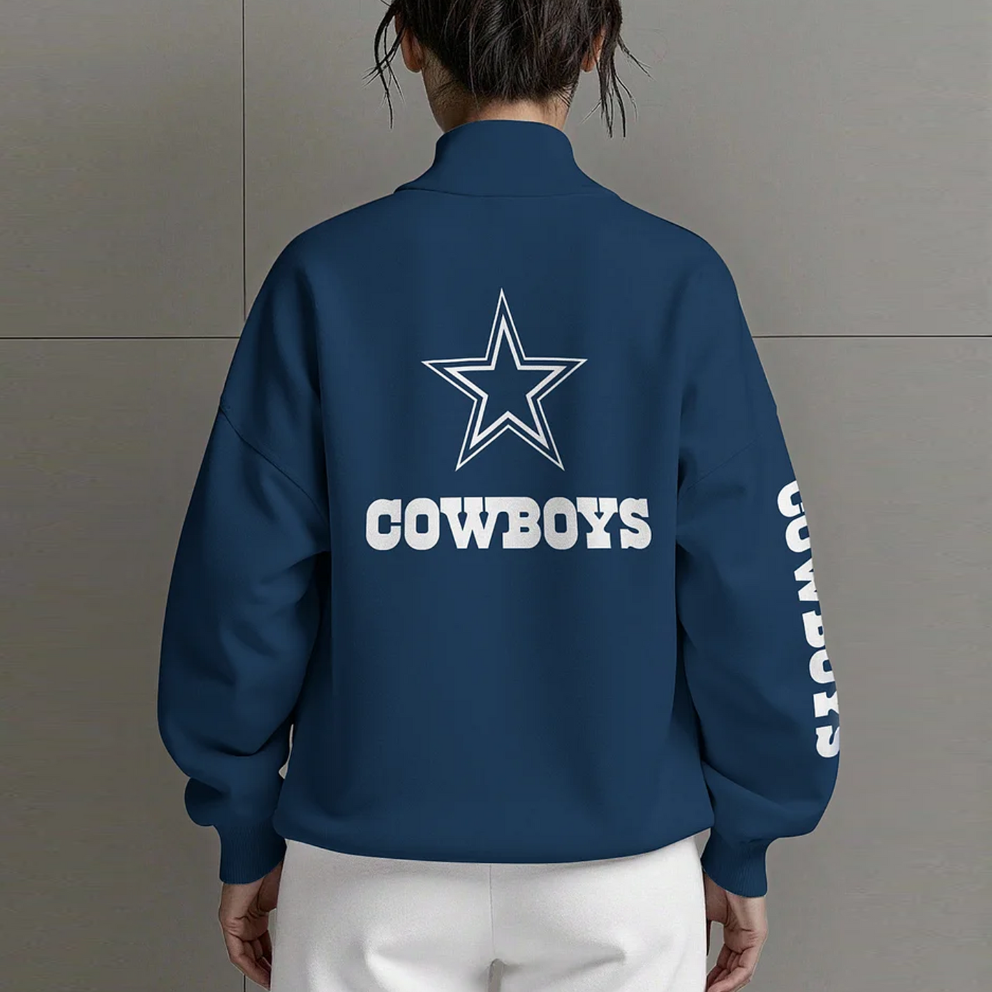 DAL X NFL Women Plain Color Zip Up Long Sleeve Sweatshirt NAK NHT