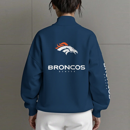 DEN X NFL Women Plain Color Zip Up Long Sleeve Sweatshirt NAK NHT
