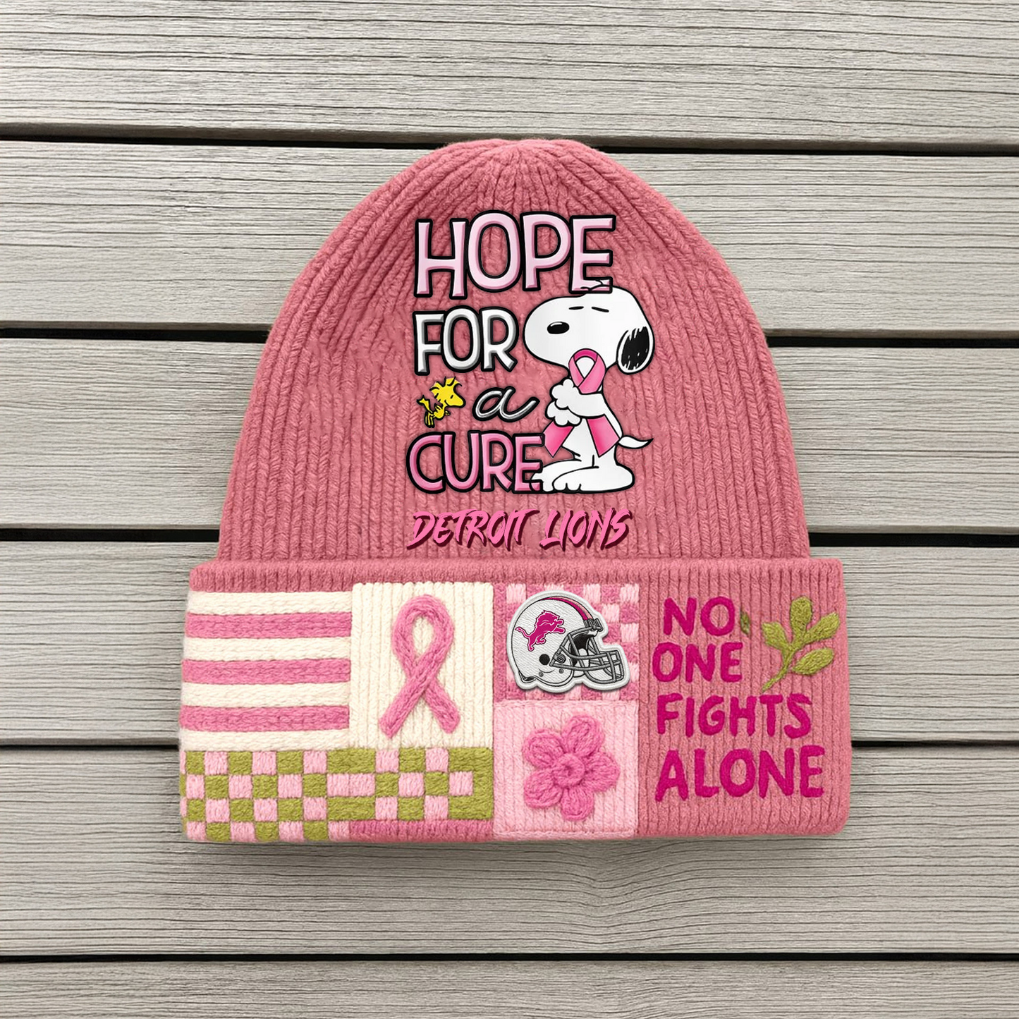 DET Premium NFL X SNOOPY Fight Like A Girl Beanie Hat TUANND TANTD