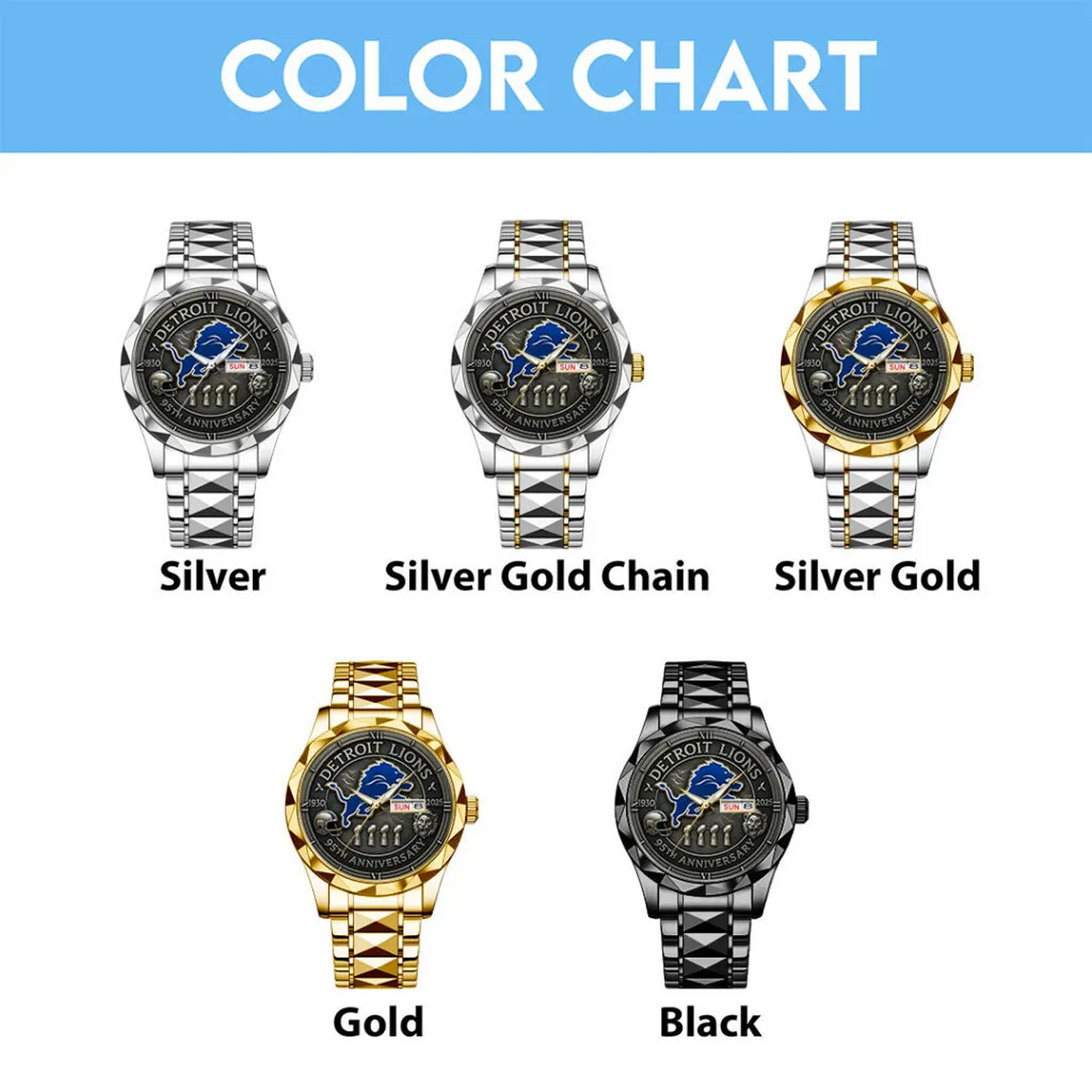 DET x NFL 95th Anniversary Alloy Luxury Quartz Watch V1 DATND TANTD