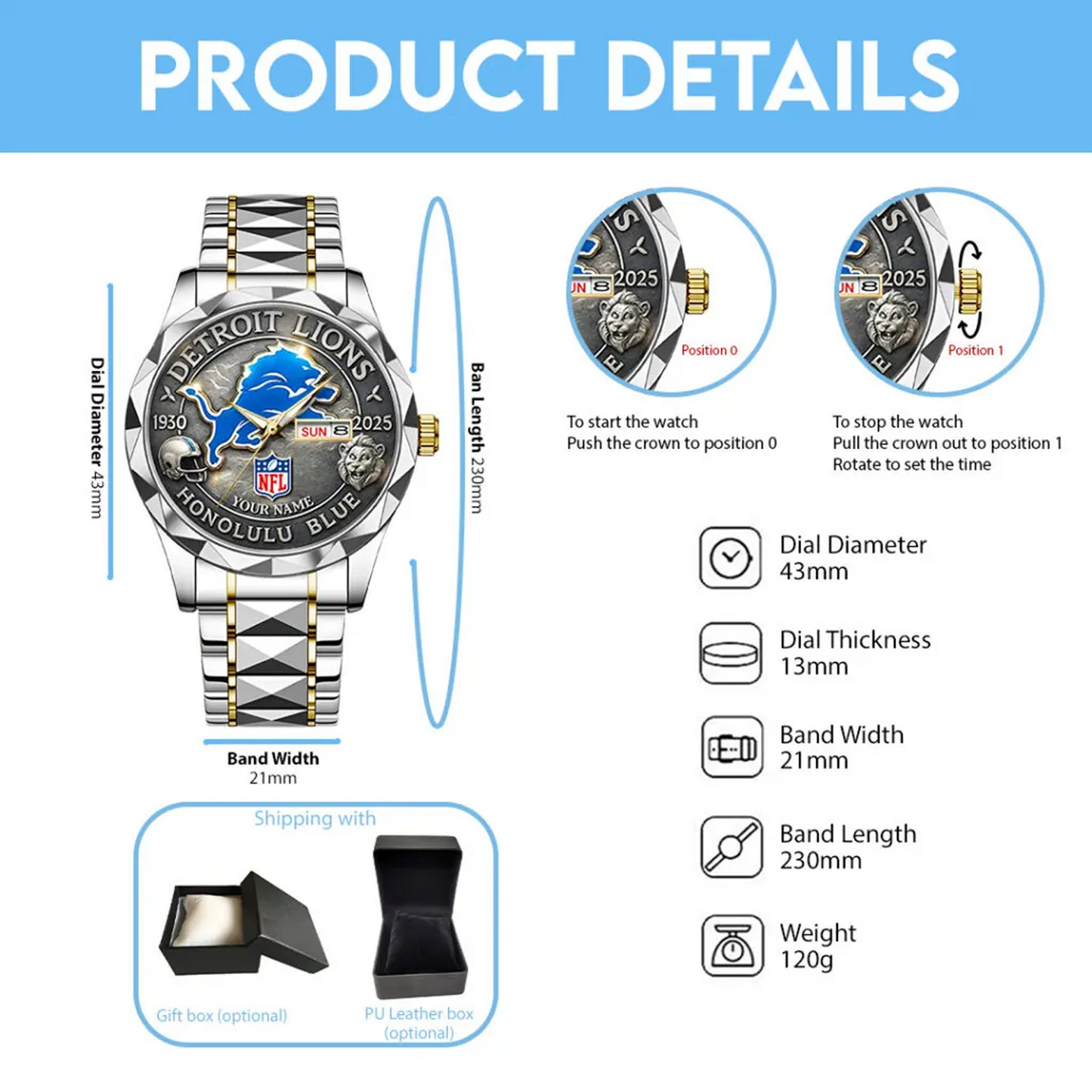 DET x NFL 95th Anniversary Alloy Luxury Quartz Watch V3 DATND TANTD