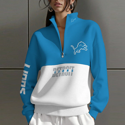 DET X NFL Women Plain Color Zip Up Long Sleeve Sweatshirt NAK NHT