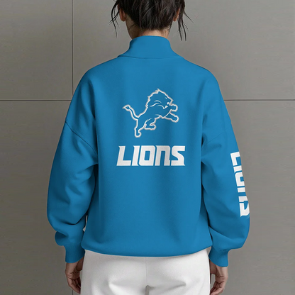 DET X NFL Women Plain Color Zip Up Long Sleeve Sweatshirt NAK NHT