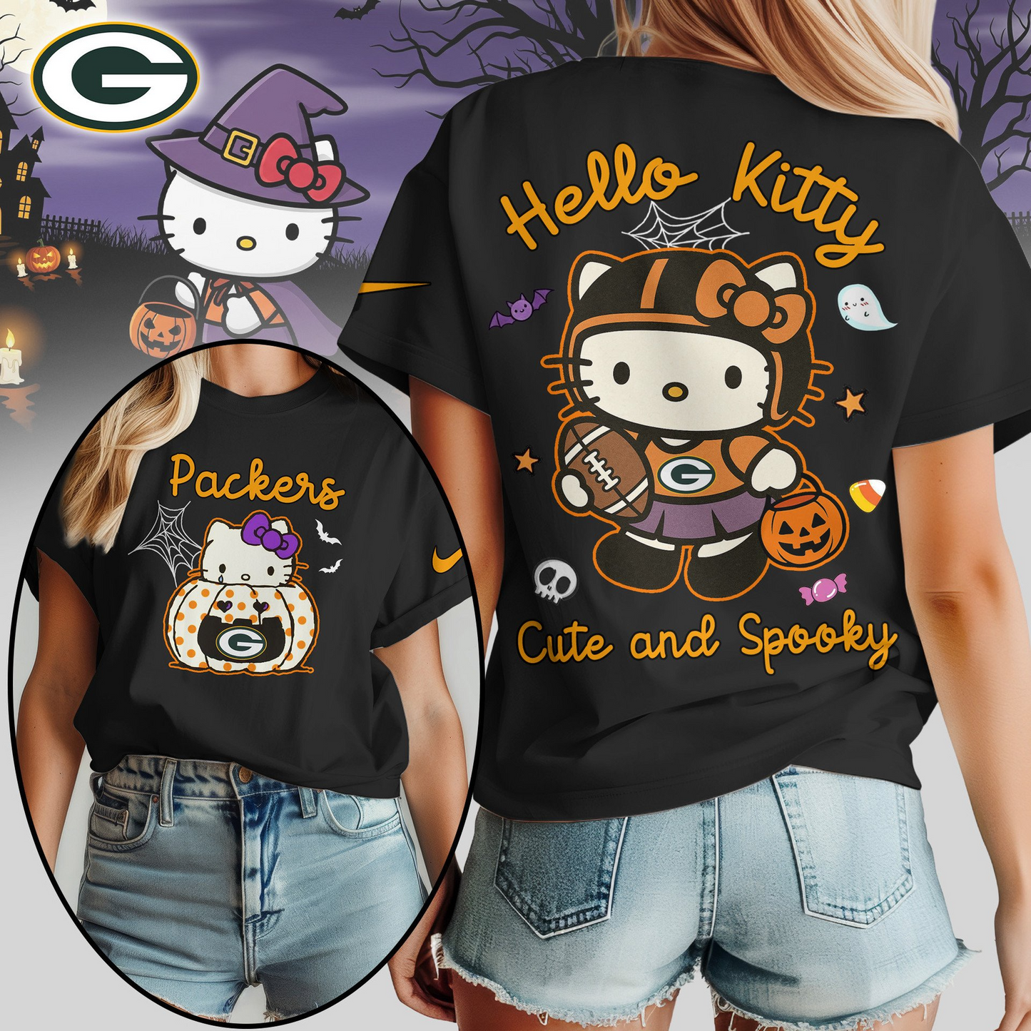 GBP Premium NFL Hello Kitty Cute & Spooky Halloween Women Shirt DDT CTND