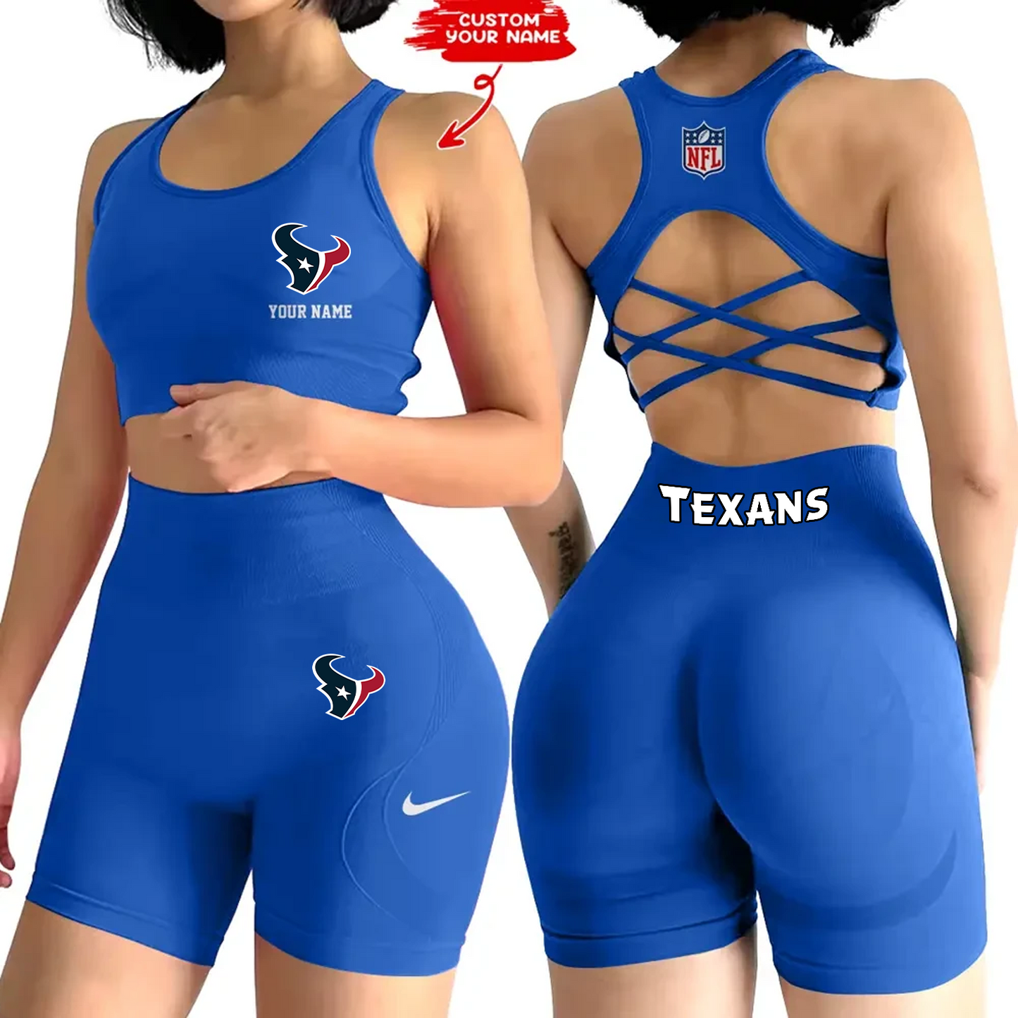 HOU x NFL 2-PCS Women's Seamless Yoga Set Sexy Sport Bra High Waist Sports Shorts DATND TANTD