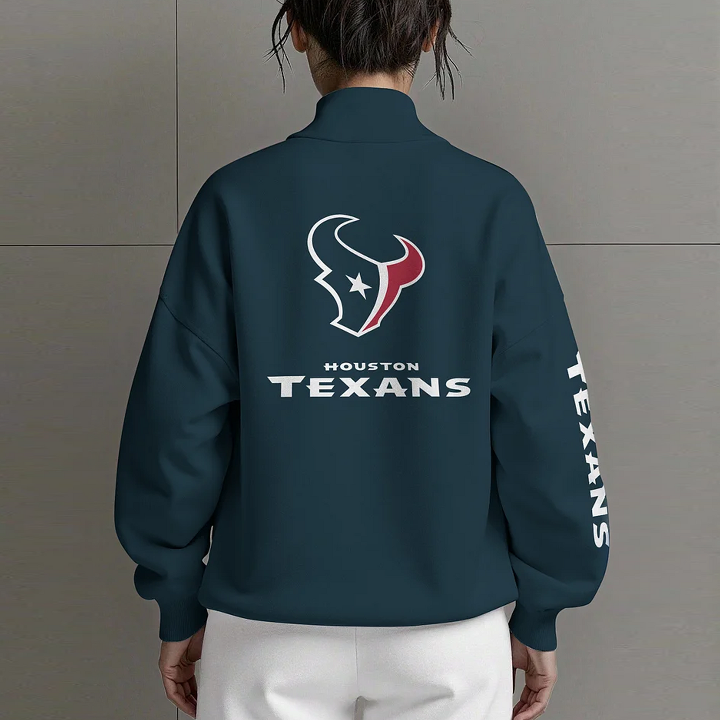 HOU X NFL Women Plain Color Zip Up Long Sleeve Sweatshirt NAK NHT