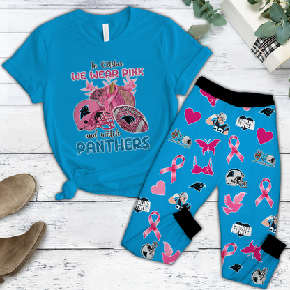 In October We Wear Pink And Watch CAR NFL Pajamas Set DatND DVT