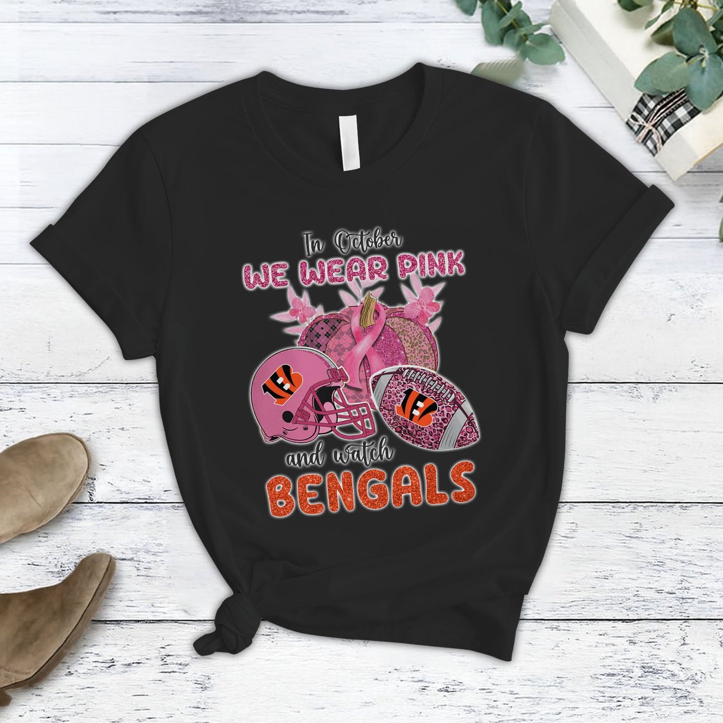 In October We Wear Pink And Watch CIN NFL Pajamas Set DatND DVT