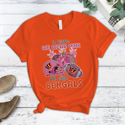 In October We Wear Pink And Watch CIN NFL Pajamas Set DatND DVT