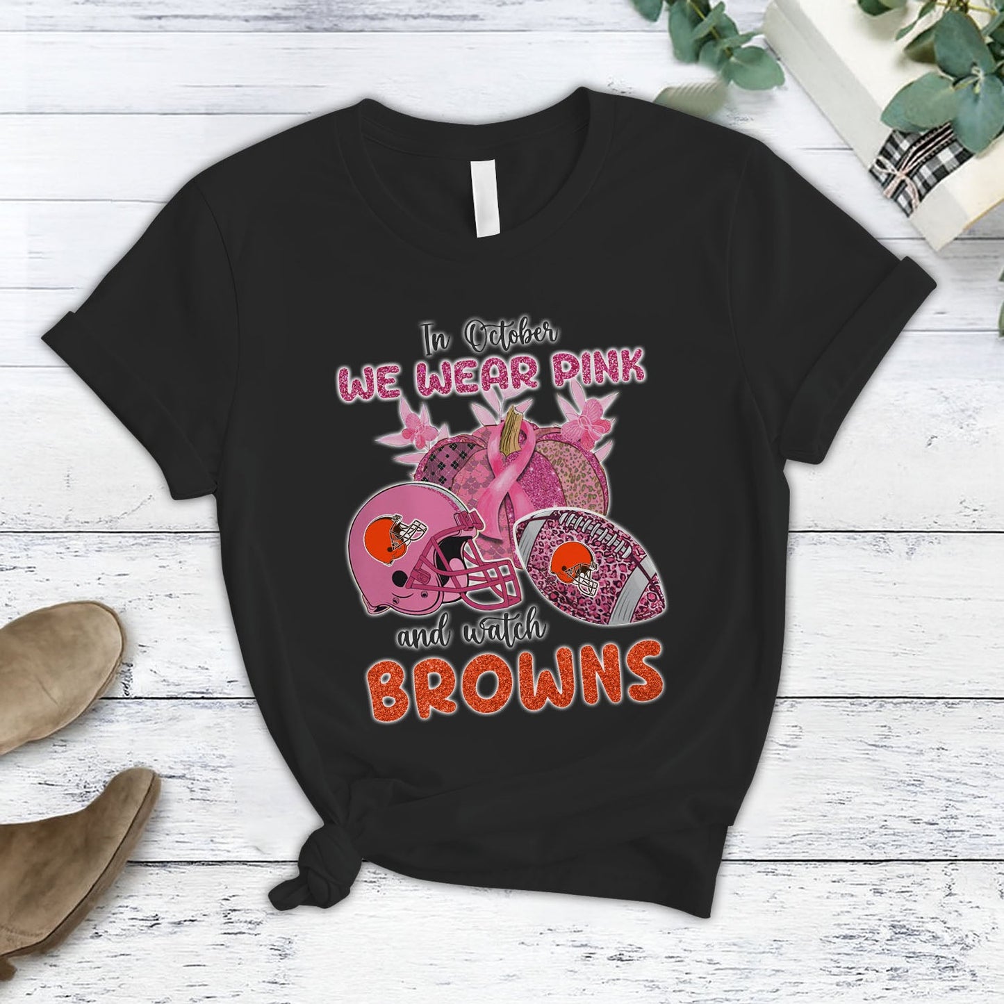 In October We Wear Pink And Watch CLE NFL Pajamas Set DatND DVT