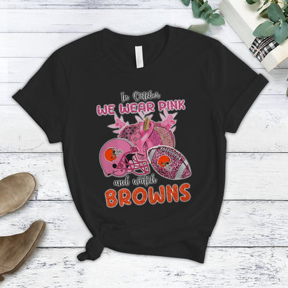In October We Wear Pink And Watch CLE NFL Pajamas Set DatND DVT
