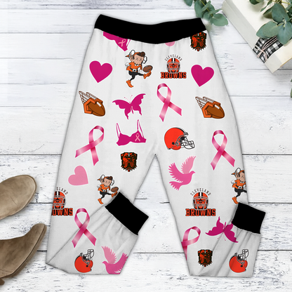 In October We Wear Pink And Watch CLE NFL Pajamas Set DatND DVT