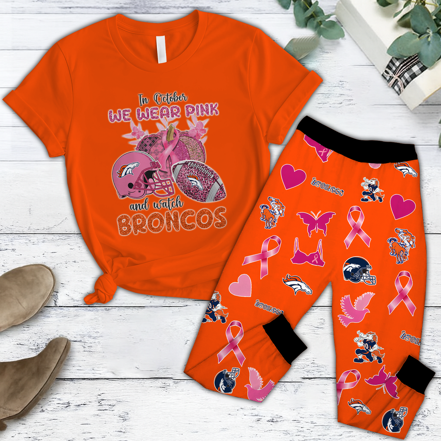 In October We Wear Pink And Watch DEN NFL Pajamas Set DatND DVT