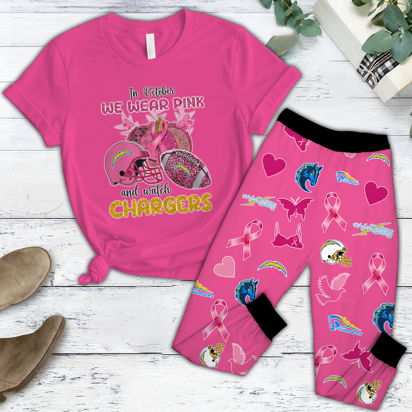 In October We Wear Pink And Watch LAC NFL Pajamas Set DatND DVT