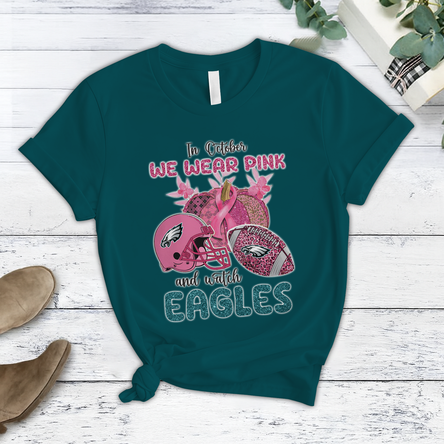 In October We Wear Pink And Watch PHI NFL Pajamas Set DatND DVT