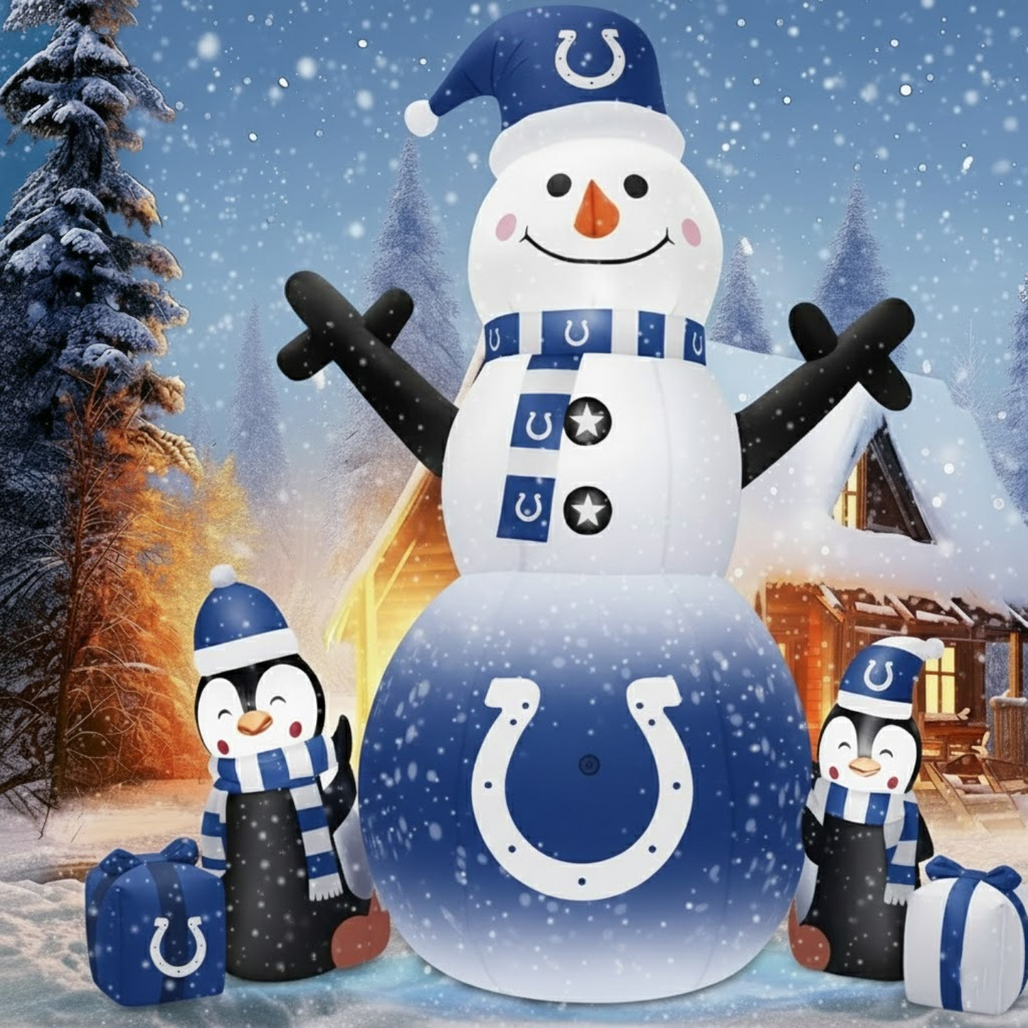 IND X NFL Inflatable Snowman Decoration with Penguin Companions NAK NHT