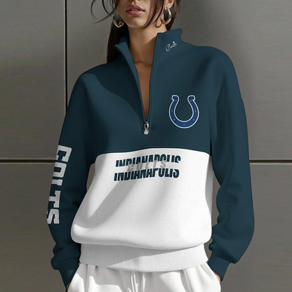 IND X NFL Women Plain Color Zip Up Long Sleeve Sweatshirt NAK NHT