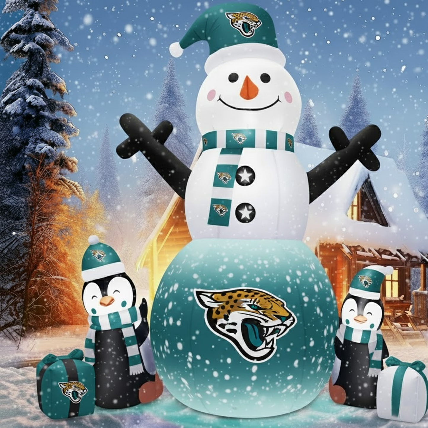 JAC X NFL Inflatable Snowman Decoration with Penguin Companions NAK NHT