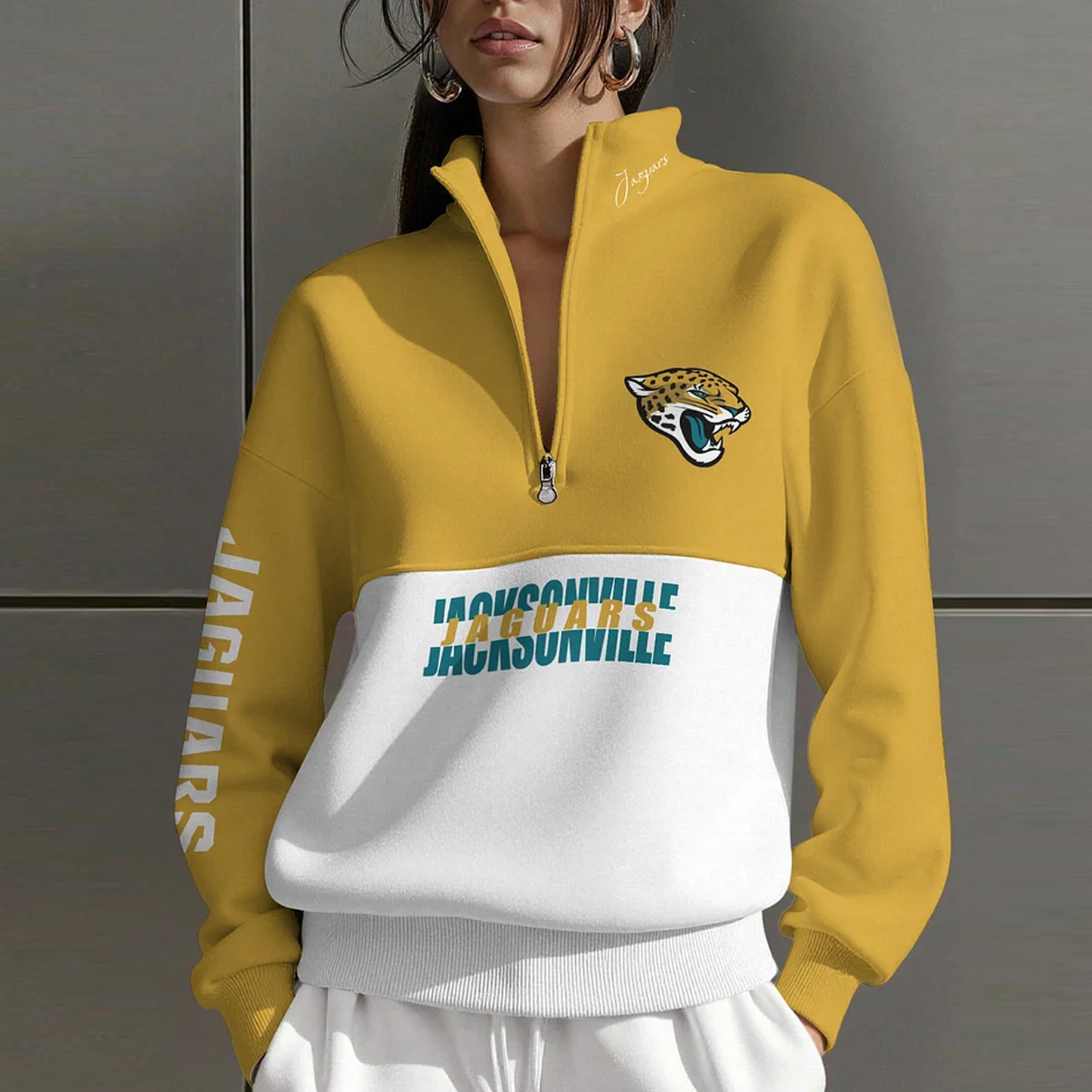 JAC X NFL Women Plain Color Zip Up Long Sleeve Sweatshirt NAK NHT