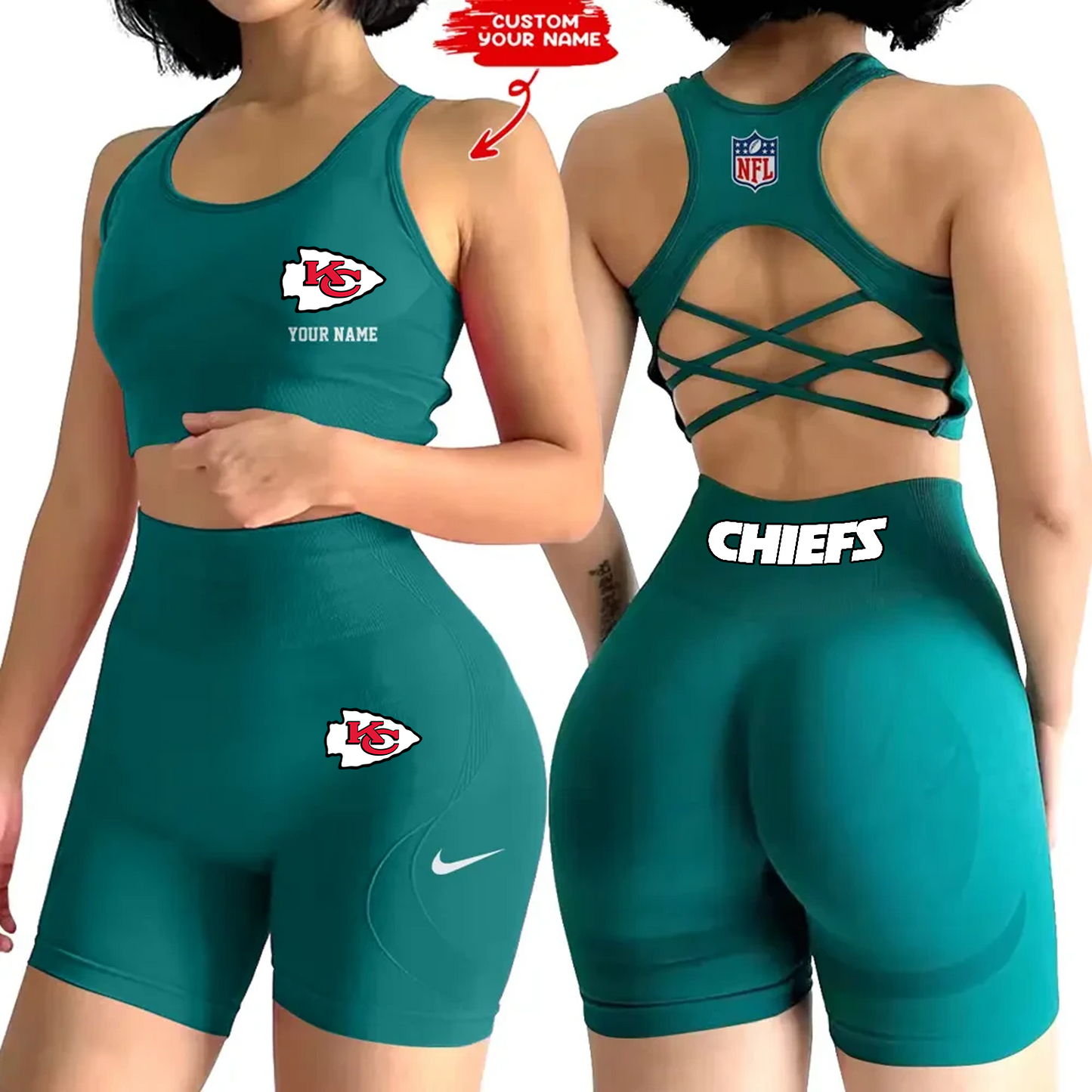 KCC x NFL 2-PCS Women's Seamless Yoga Set Sexy Sport Bra High Waist Sports Shorts DATND TANTD