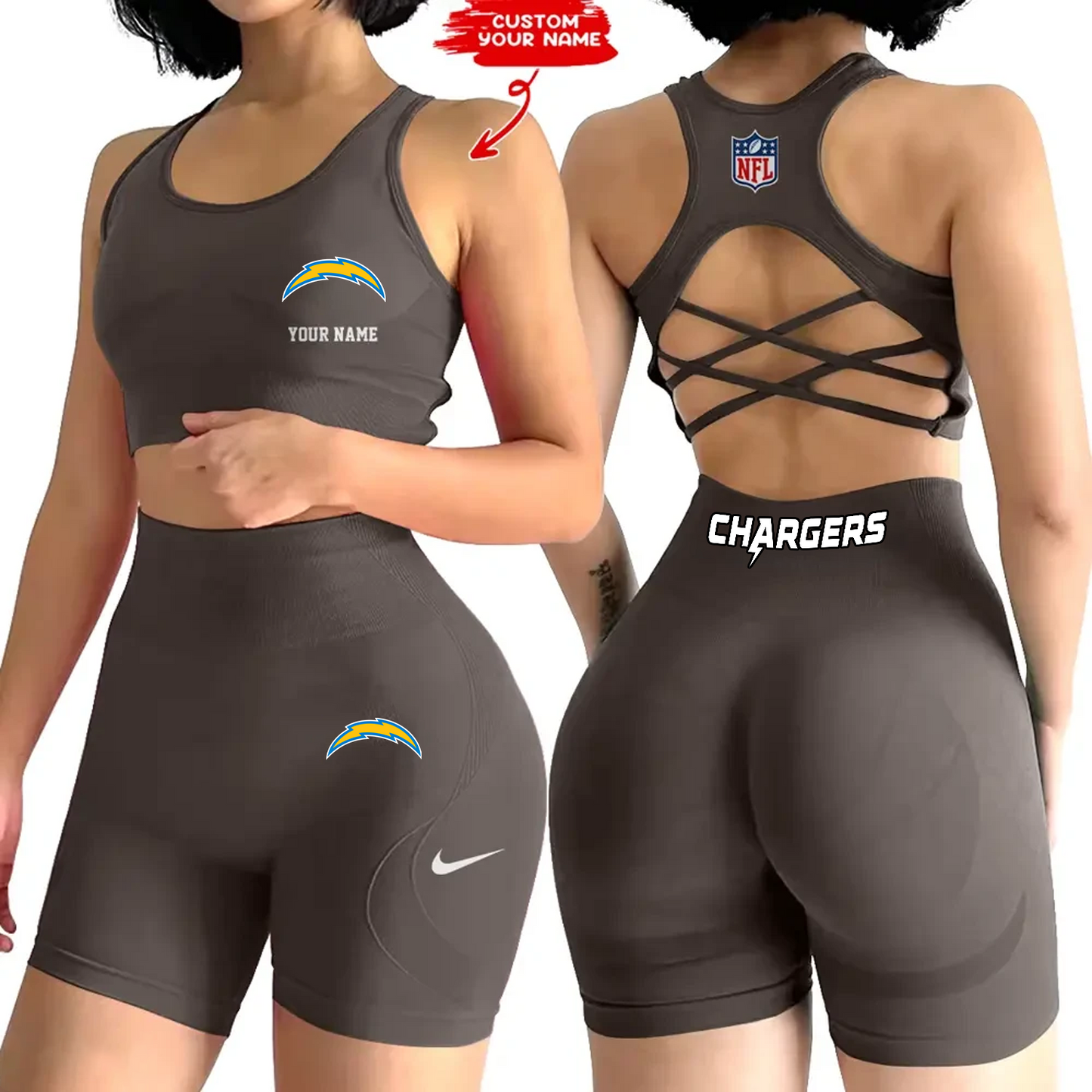 LAC x NFL 2-PCS Women's Seamless Yoga Set Sexy Sport Bra High Waist Sports Shorts DATND TANTD