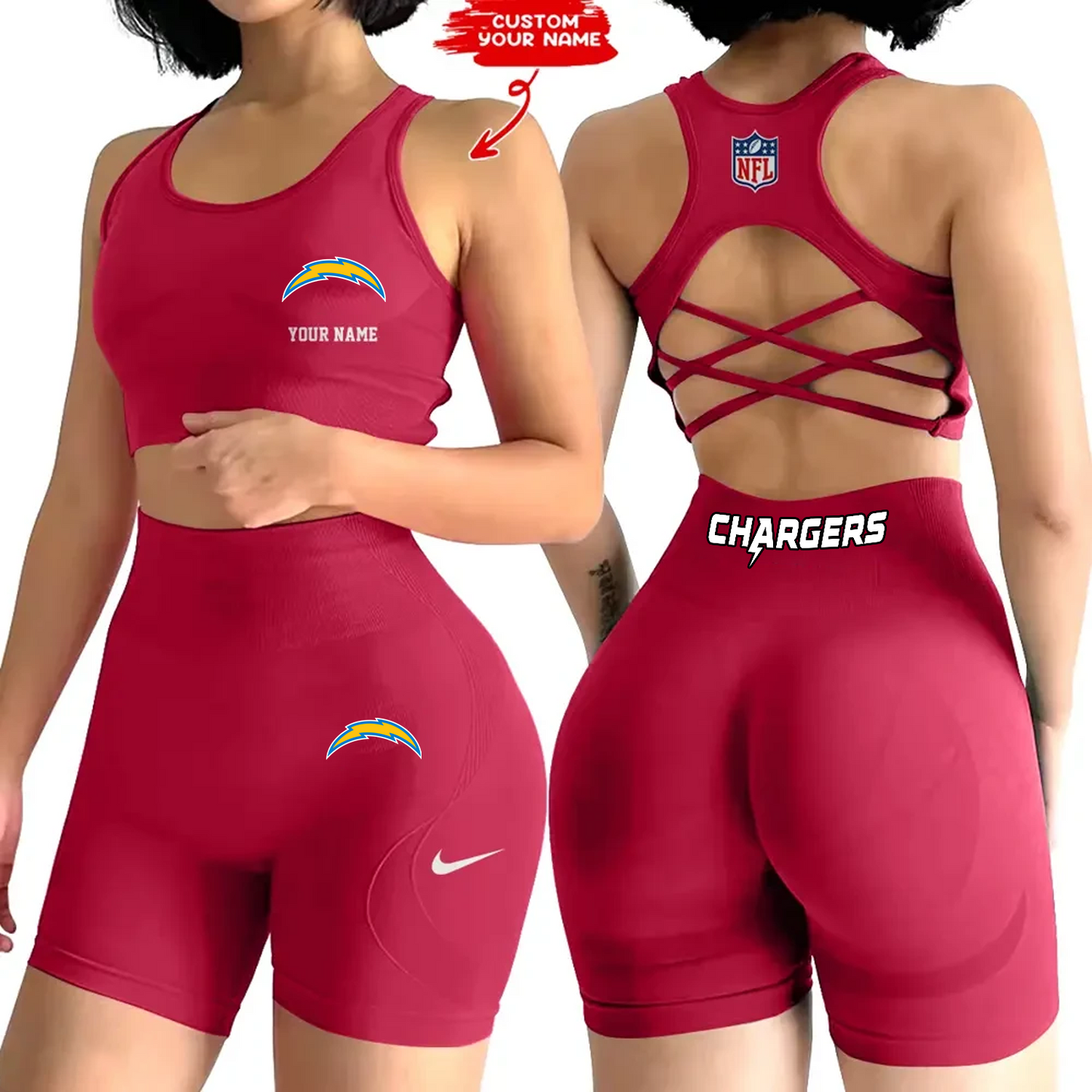LAC x NFL 2-PCS Women's Seamless Yoga Set Sexy Sport Bra High Waist Sports Shorts DATND TANTD