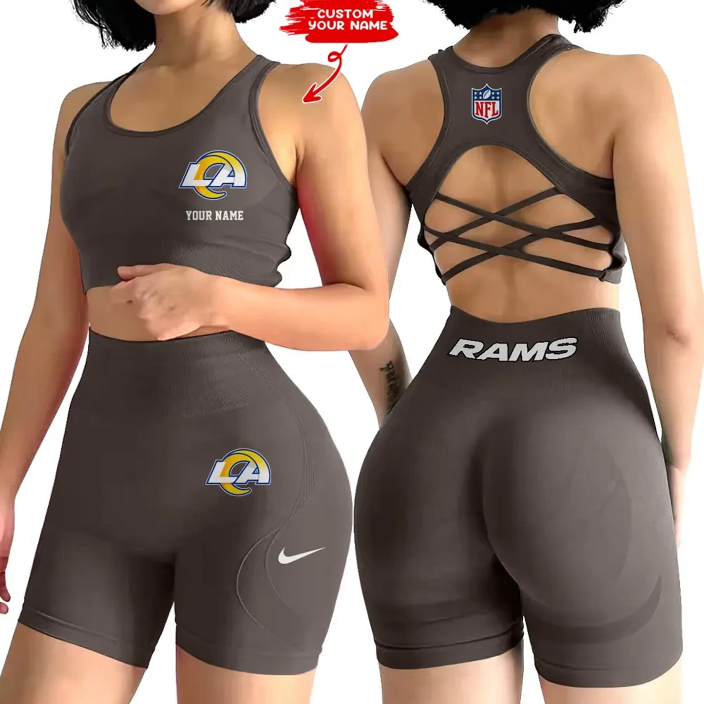 LAR x NFL 2-PCS Women's Seamless Yoga Set Sexy Sport Bra High Waist Sports Shorts DATND TANTD