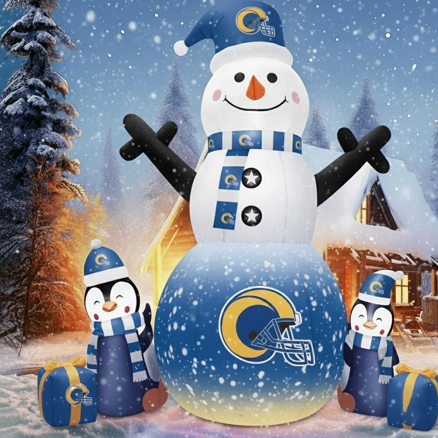 LAR X NFL Inflatable Snowman Decoration with Penguin Companions NAK NHT