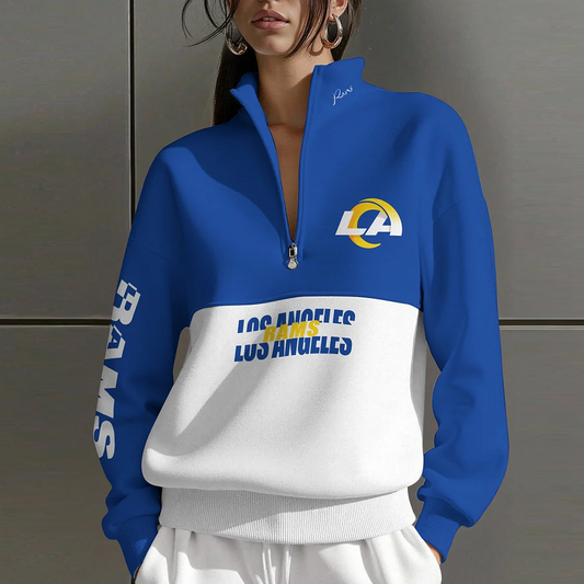 LAR X NFL Women Plain Color Zip Up Long Sleeve Sweatshirt NAK NHT