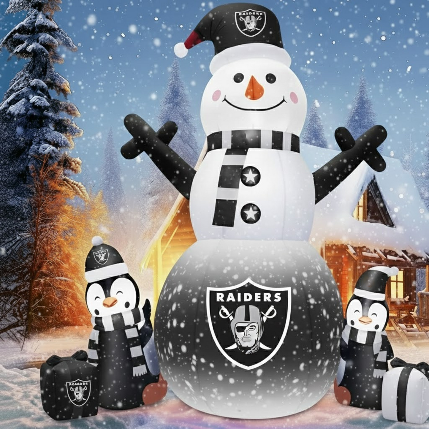 LV X NFL Inflatable Snowman Decoration with Penguin Companions NAK NHT