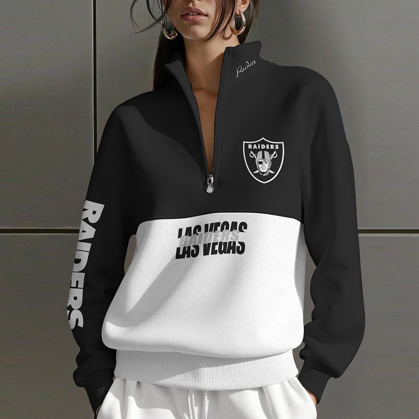 LV X NFL Women Plain Color Zip Up Long Sleeve Sweatshirt NAK NHT